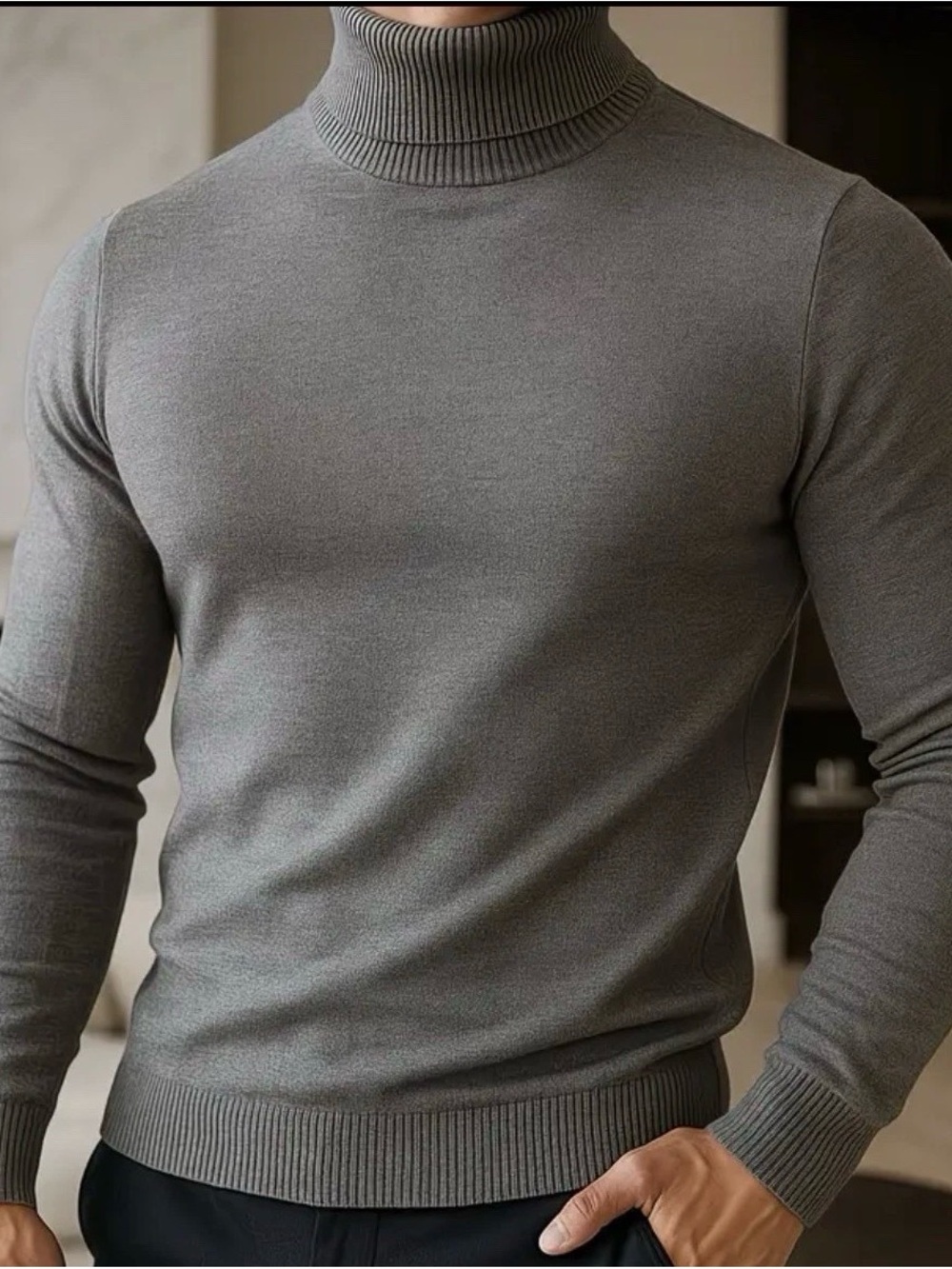 Men's Slim Fit Gray Turtleneck Sweater